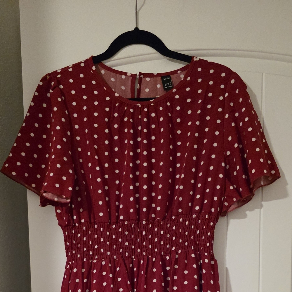 SHEIN Red Polka Dot A-line Dress Size 12 - Picture 3 of 6